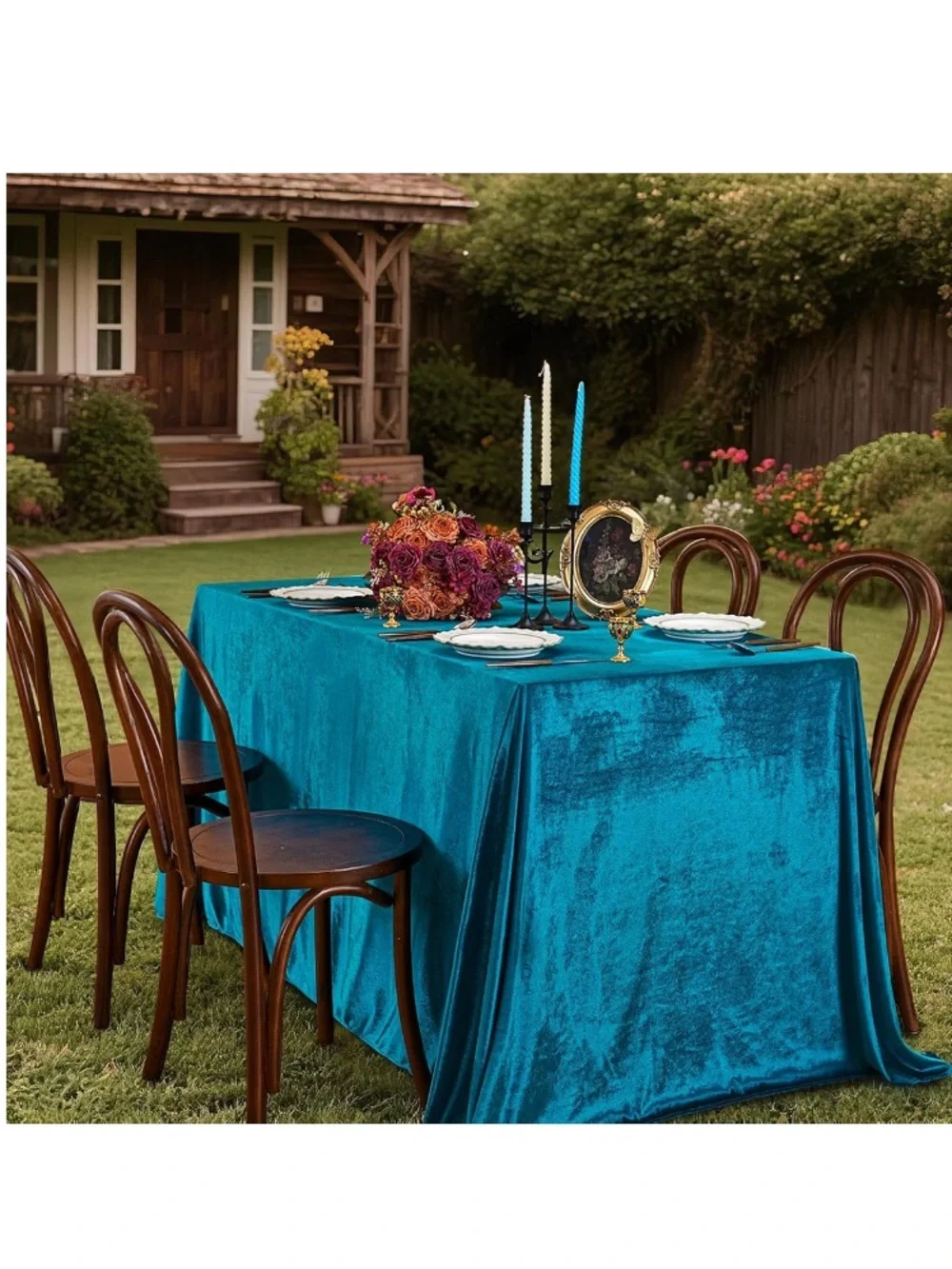 Luxurious Velvet Tablecloth Rectangular (60x102”) PEACOCK BLUE
